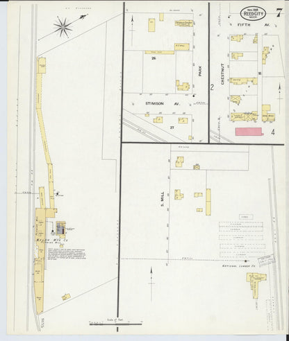 Sanborn Fire Insurance Map from Reed City, Osceola County, Michigan (1908), Sheet #0007 - Historic Sanborn Fire Insurance Map Print, vintage old map wall art, antique decor, genealogy gift, Michigan Michigan map