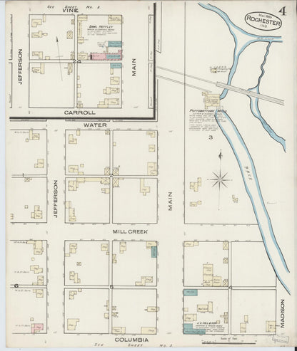 Sanborn Fire Insurance Map from Rochester, Fulton County, Indiana (1885), Sheet #0004 - Complete Map Set gallery image, historic Sanborn map, vintage wall art, Indiana Indiana