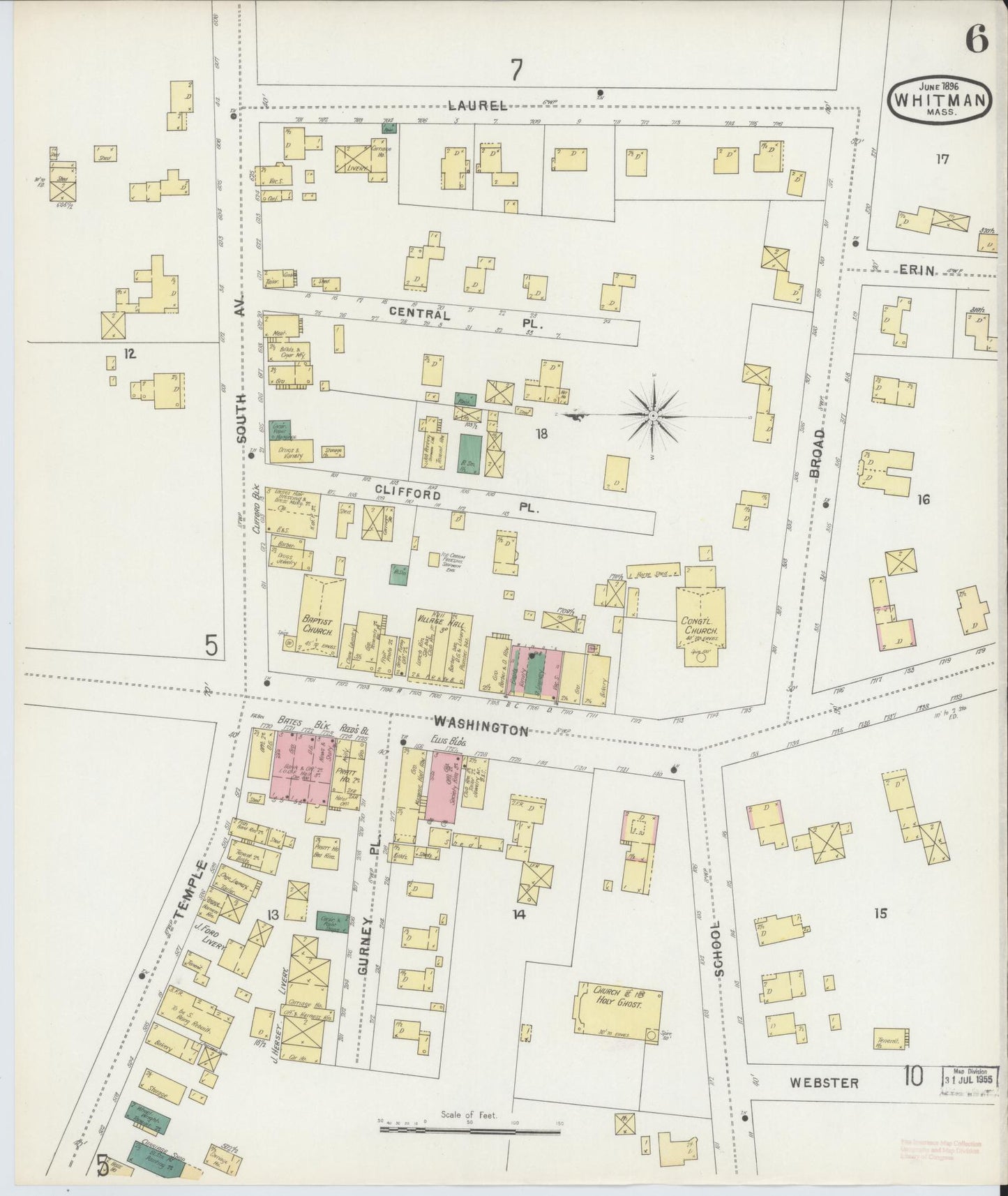 Sanborn Fire Insurance Map from Whitman, Plymouth County, Massachusetts (1896), Sheet #0006 - Complete Map Set gallery image, historic Sanborn map, vintage wall art, Massachusetts Massachusetts
