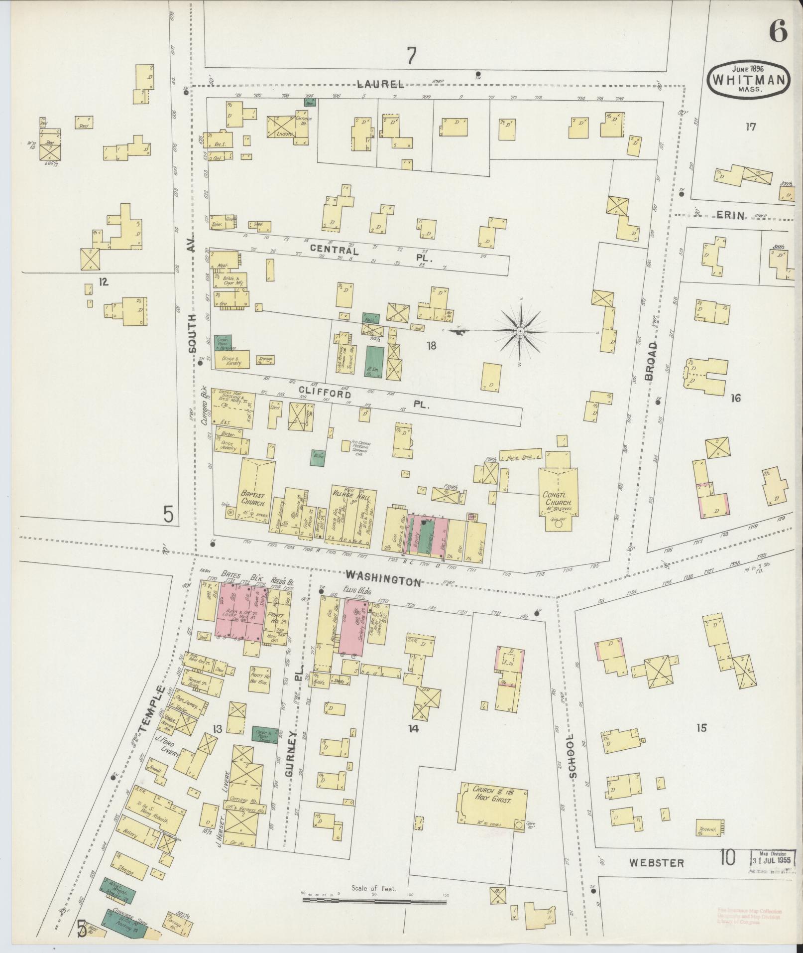 Sanborn Fire Insurance Map from Whitman, Plymouth County, Massachusetts (1896), Sheet #0006 - Complete Map Set gallery image, historic Sanborn map, vintage wall art, Massachusetts Massachusetts