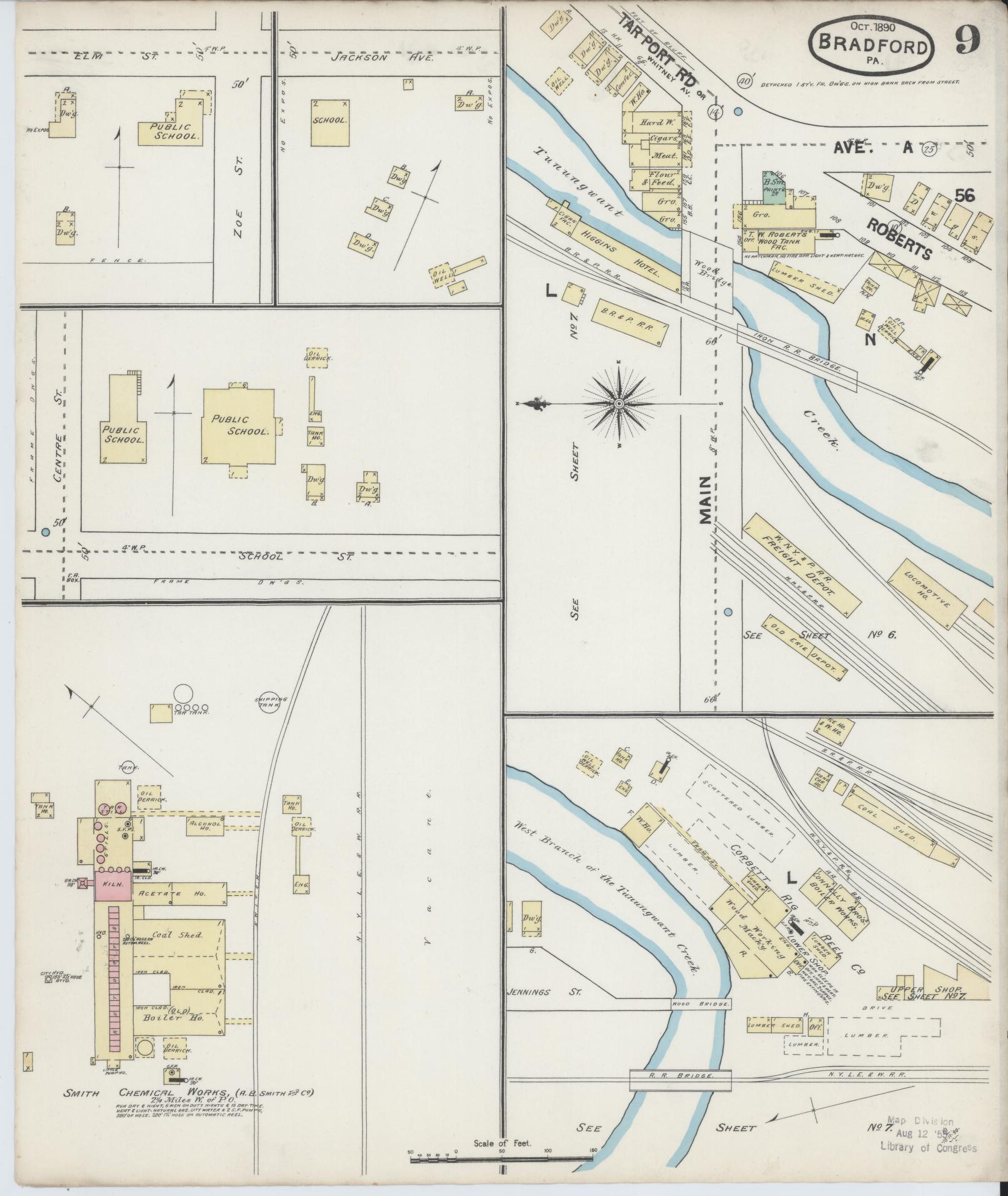 Sanborn Fire Insurance Map from Bradford, McKean County, Pennsylvania (1890), Sheet #0009 - Historic Sanborn Fire Insurance Map Print, vintage old map wall art, antique decor, genealogy gift, Pennsylvania Pennsylvania map