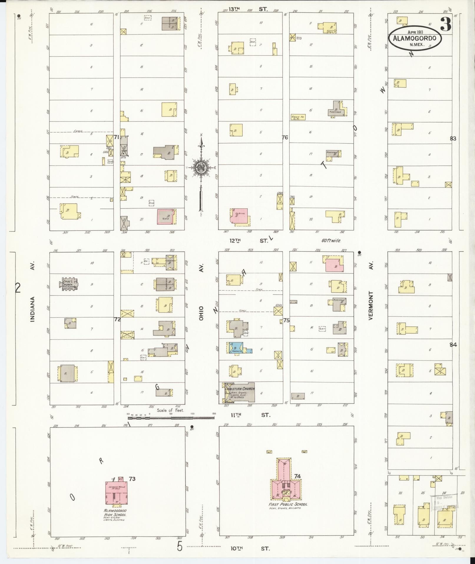 Sanborn Fire Insurance Map from Alamogordo, Otero County, New Mexico (1911), Sheet #0003 - Historic Sanborn Fire Insurance Map Print, vintage old map wall art, antique decor, genealogy gift, New Mexico New Mexico map