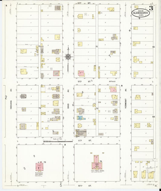 Sanborn Fire Insurance Map from Alamogordo, Otero County, New Mexico (1911), Sheet #0003 - Historic Sanborn Fire Insurance Map Print, vintage old map wall art, antique decor, genealogy gift, New Mexico New Mexico map