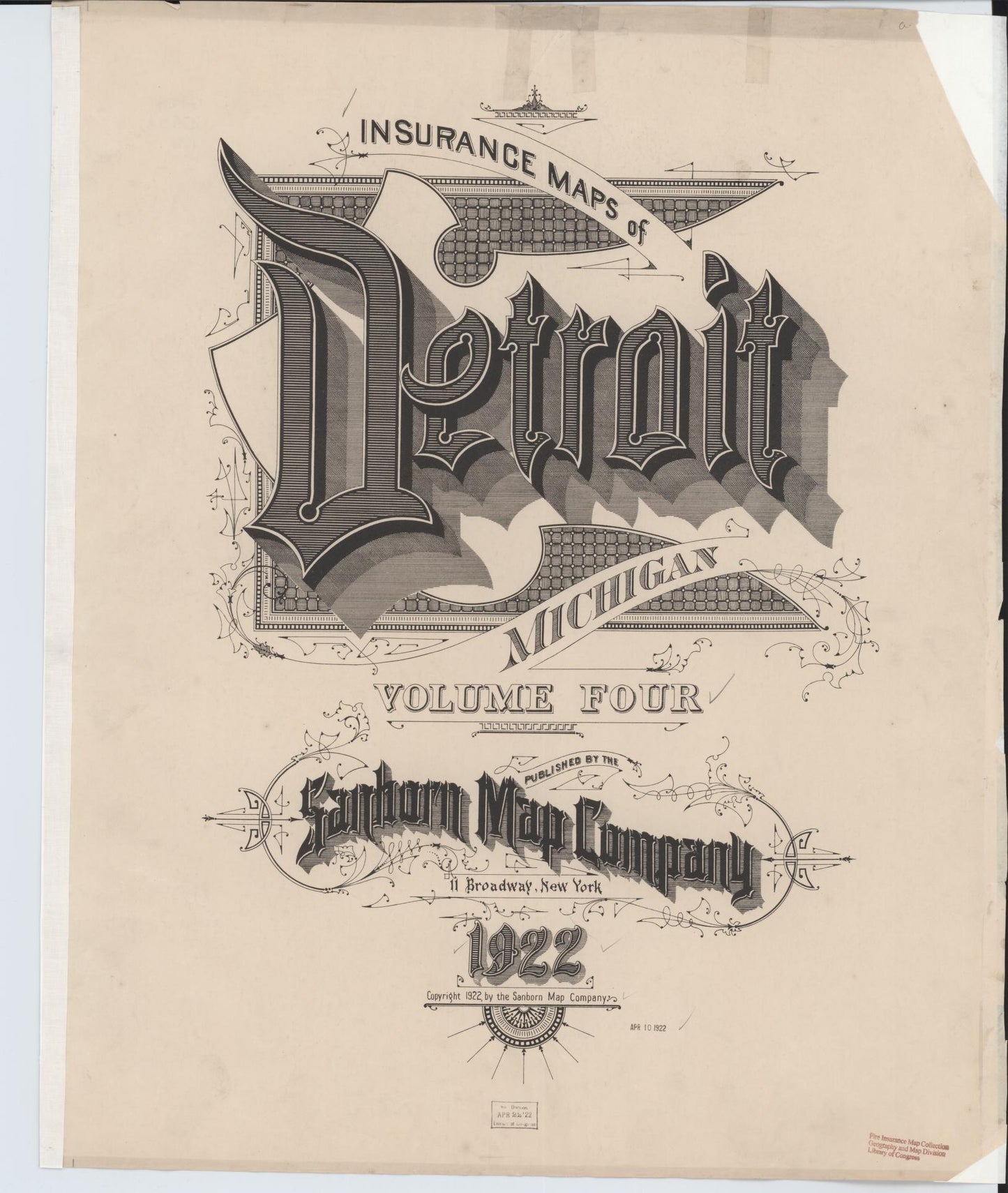 Sanborn Fire Insurance Map from Detroit, Wayne County, Michigan (1922), Sheet #0001 - Historic Sanborn Fire Insurance Map Print, vintage old map wall art, antique decor, genealogy gift, Michigan Michigan map