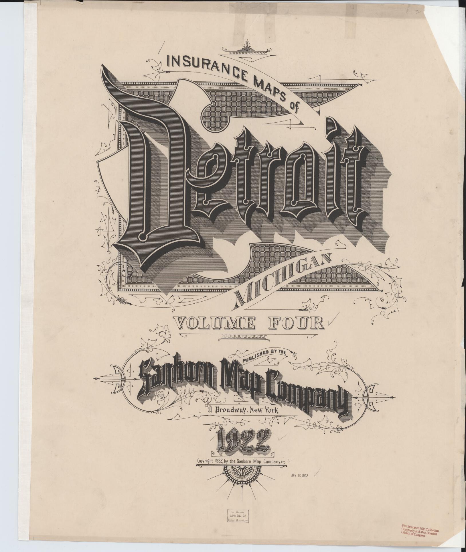 Sanborn Fire Insurance Map from Detroit, Wayne County, Michigan (1922), Sheet #0001 - Historic Sanborn Fire Insurance Map Print, vintage old map wall art, antique decor, genealogy gift, Michigan Michigan map