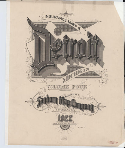 Sanborn Fire Insurance Map from Detroit, Wayne County, Michigan (1922), Sheet #0001 - Historic Sanborn Fire Insurance Map Print, vintage old map wall art, antique decor, genealogy gift, Michigan Michigan map