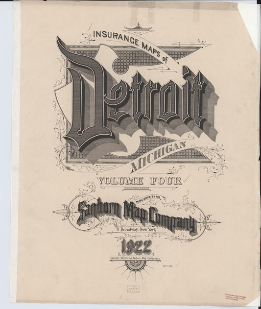 Sanborn Fire Insurance Map from Detroit, Wayne County, Michigan (1922), Sheet #0001 - Historic Sanborn Fire Insurance Map Print, vintage old map wall art, antique decor, genealogy gift, Michigan Michigan map