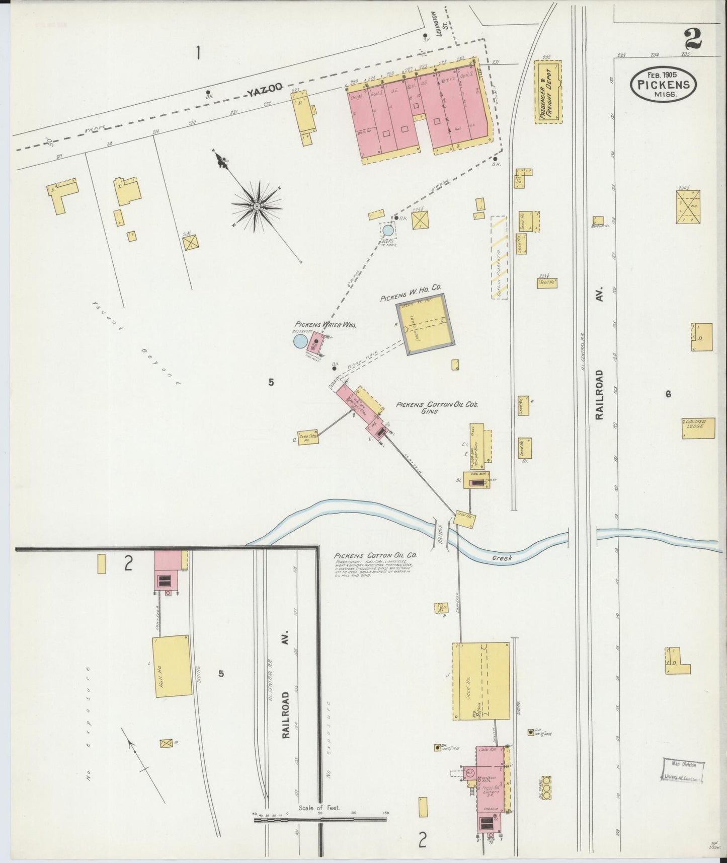 Sanborn Fire Insurance Map from Pickens, Holmes County, Mississippi (1905), Sheet #0002 - Complete Map Set gallery image, historic Sanborn map, vintage wall art, Mississippi Mississippi