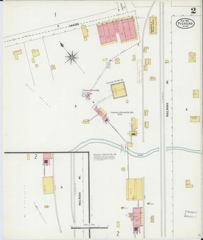 Sanborn Fire Insurance Map from Pickens, Holmes County, Mississippi (1905), Sheet #0002 - Complete Map Set gallery image, historic Sanborn map, vintage wall art, Mississippi Mississippi
