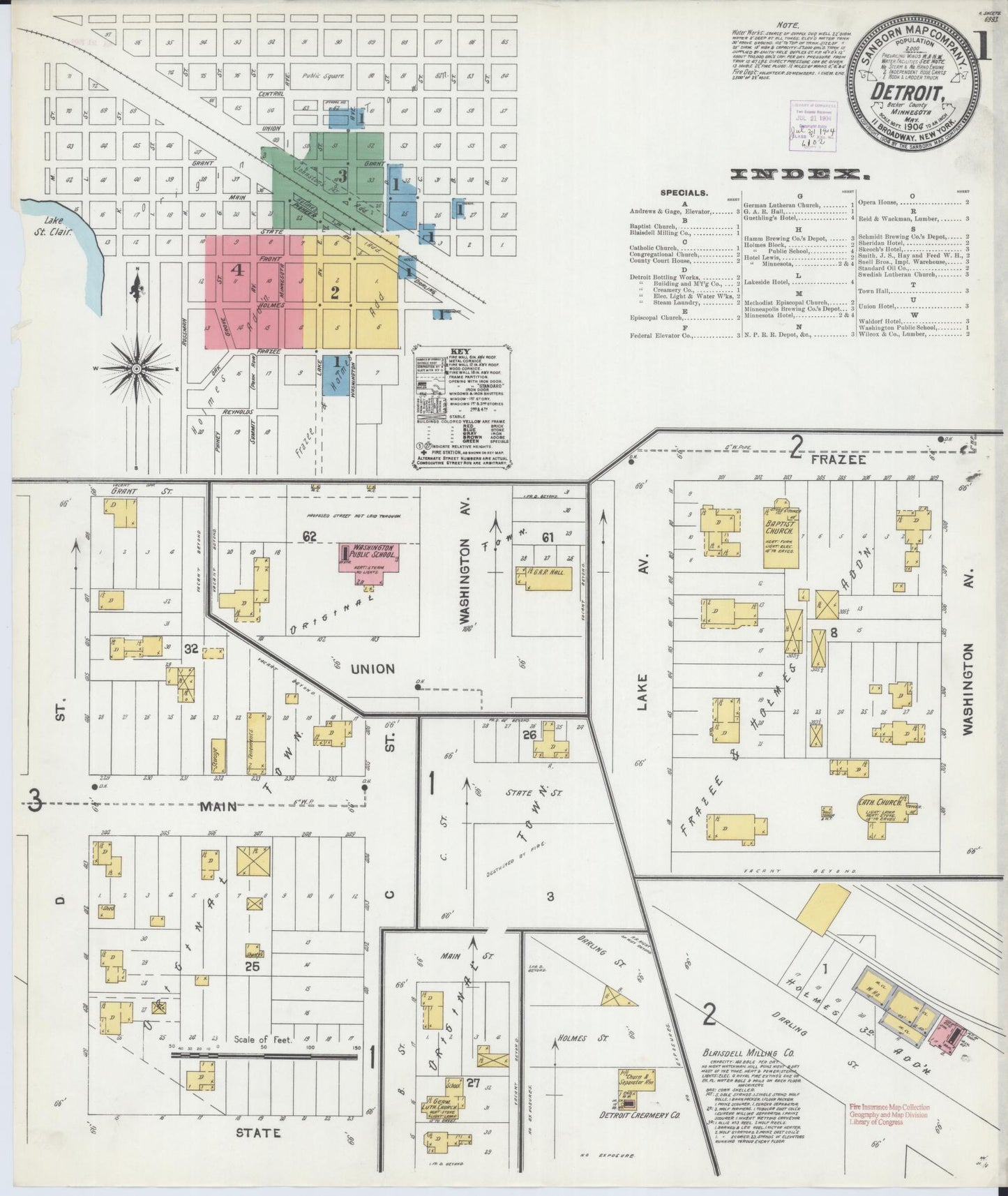 Sanborn Fire Insurance Map from Detroit Lakes, Becker County, Minnesota (1904), Sheet #0001 - Historic Sanborn Fire Insurance Map Print, vintage old map wall art, antique decor, genealogy gift, Minnesota Minnesota map