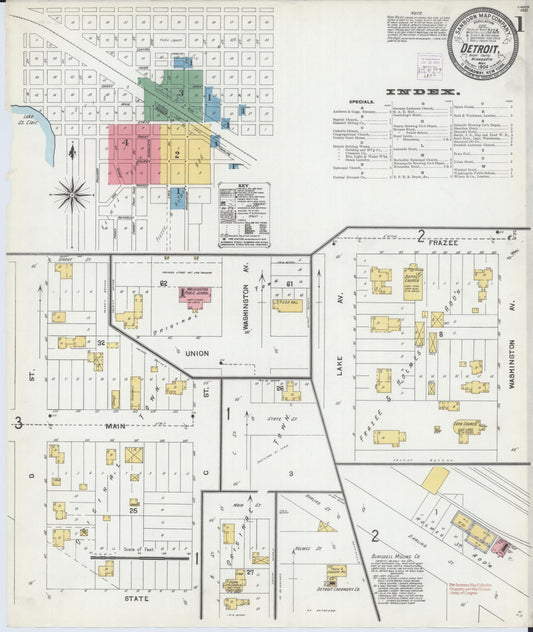 Sanborn Fire Insurance Map from Detroit Lakes, Becker County, Minnesota (1904), Sheet #0001 - Historic Sanborn Fire Insurance Map Print, vintage old map wall art, antique decor, genealogy gift, Minnesota Minnesota map
