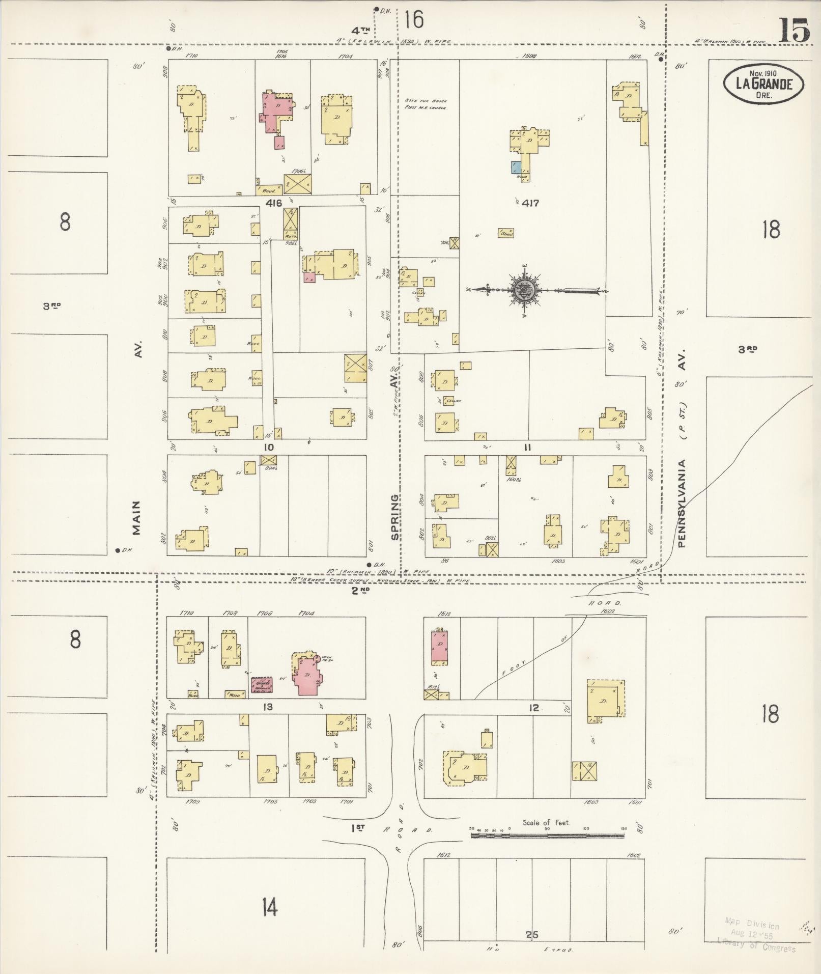Sanborn Fire Insurance Map from La Grande, Union County, Oregon (1910), Sheet #0015 - Complete Map Set gallery image, historic Sanborn map, vintage wall art, Oregon Oregon