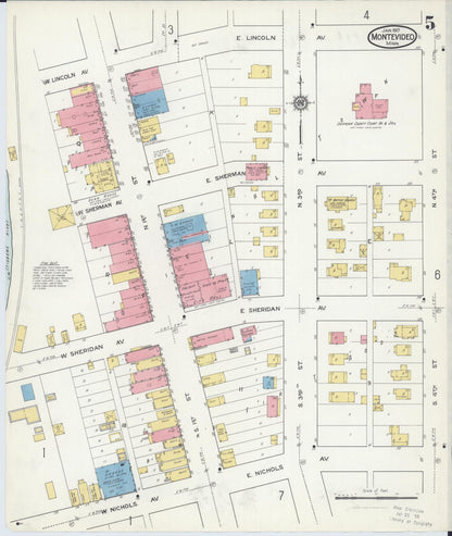 Sanborn Fire Insurance Map from Montevideo, Chippewa County, Minnesota (1917), Sheet #0005 - Historic Sanborn Fire Insurance Map Print, vintage old map wall art, antique decor, genealogy gift, Minnesota Minnesota map
