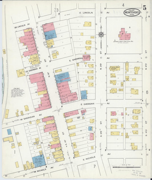 Sanborn Fire Insurance Map from Montevideo, Chippewa County, Minnesota (1917), Sheet #0005 - Historic Sanborn Fire Insurance Map Print, vintage old map wall art, antique decor, genealogy gift, Minnesota Minnesota map
