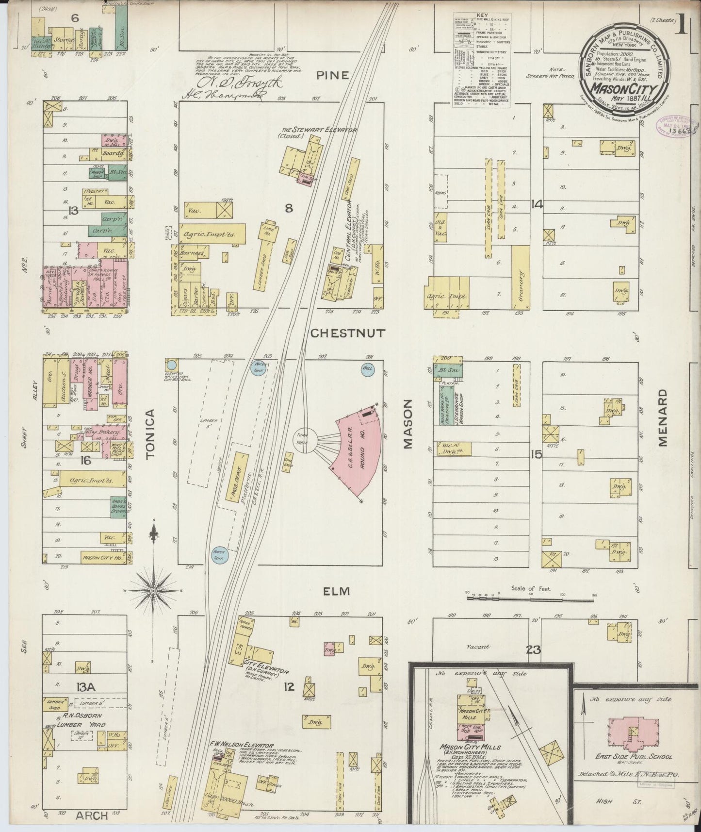 Sanborn Fire Insurance Map from Mason City, Mason County, Illinois (1887), Sheet #0001 - Historic Sanborn Fire Insurance Map Print, vintage old map wall art, antique decor, genealogy gift, Illinois Illinois map