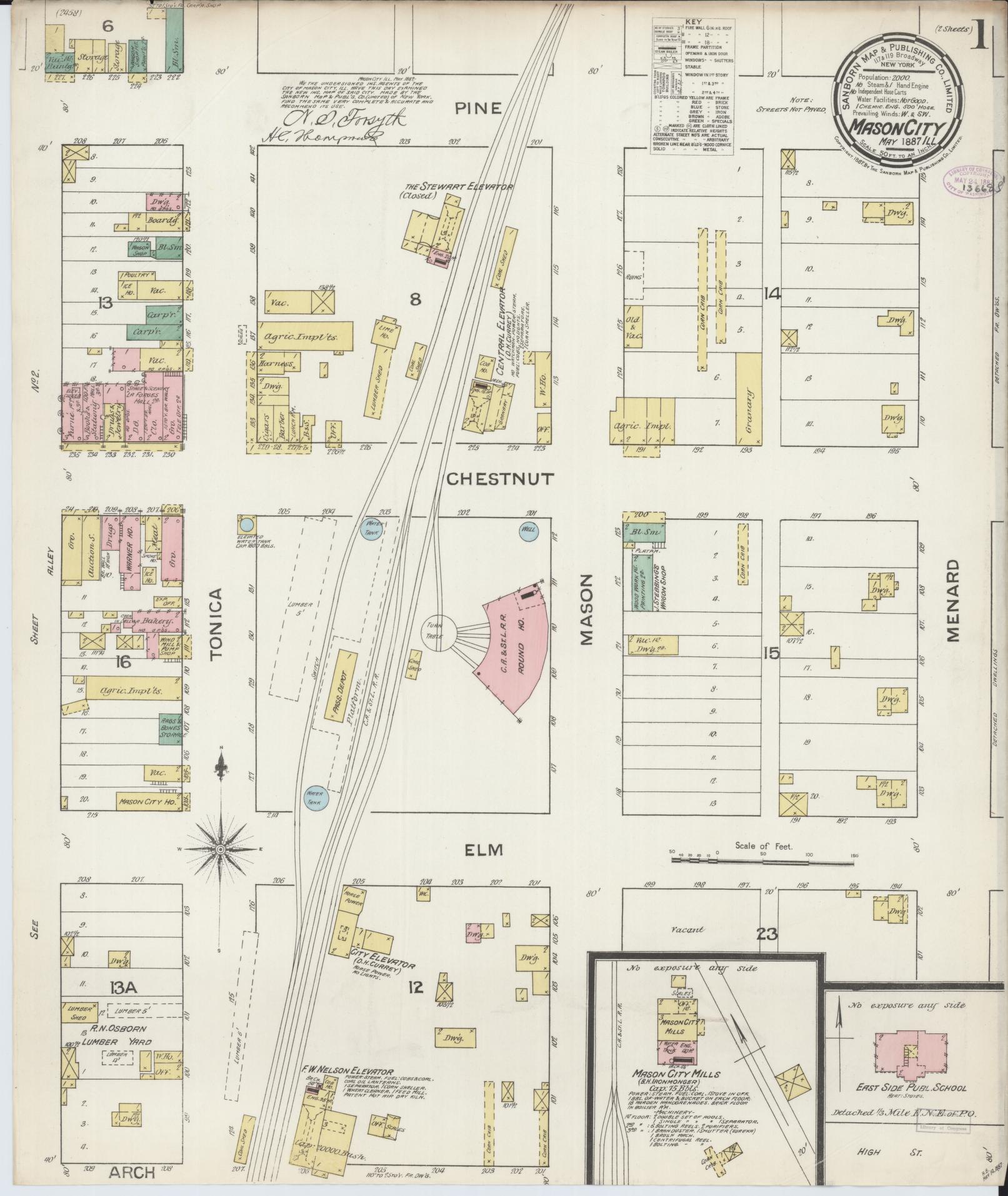 Sanborn Fire Insurance Map from Mason City, Mason County, Illinois (1887), Sheet #0001 - Historic Sanborn Fire Insurance Map Print, vintage old map wall art, antique decor, genealogy gift, Illinois Illinois map