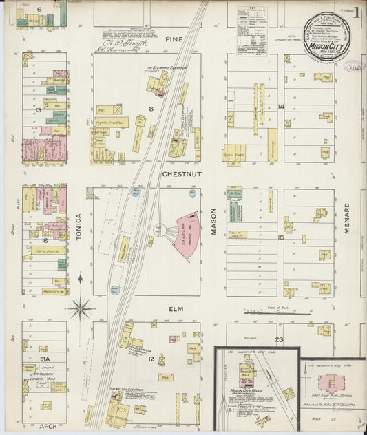 Sanborn Fire Insurance Map from Mason City, Mason County, Illinois (1887), Sheet #0001 - Historic Sanborn Fire Insurance Map Print, vintage old map wall art, antique decor, genealogy gift, Illinois Illinois map