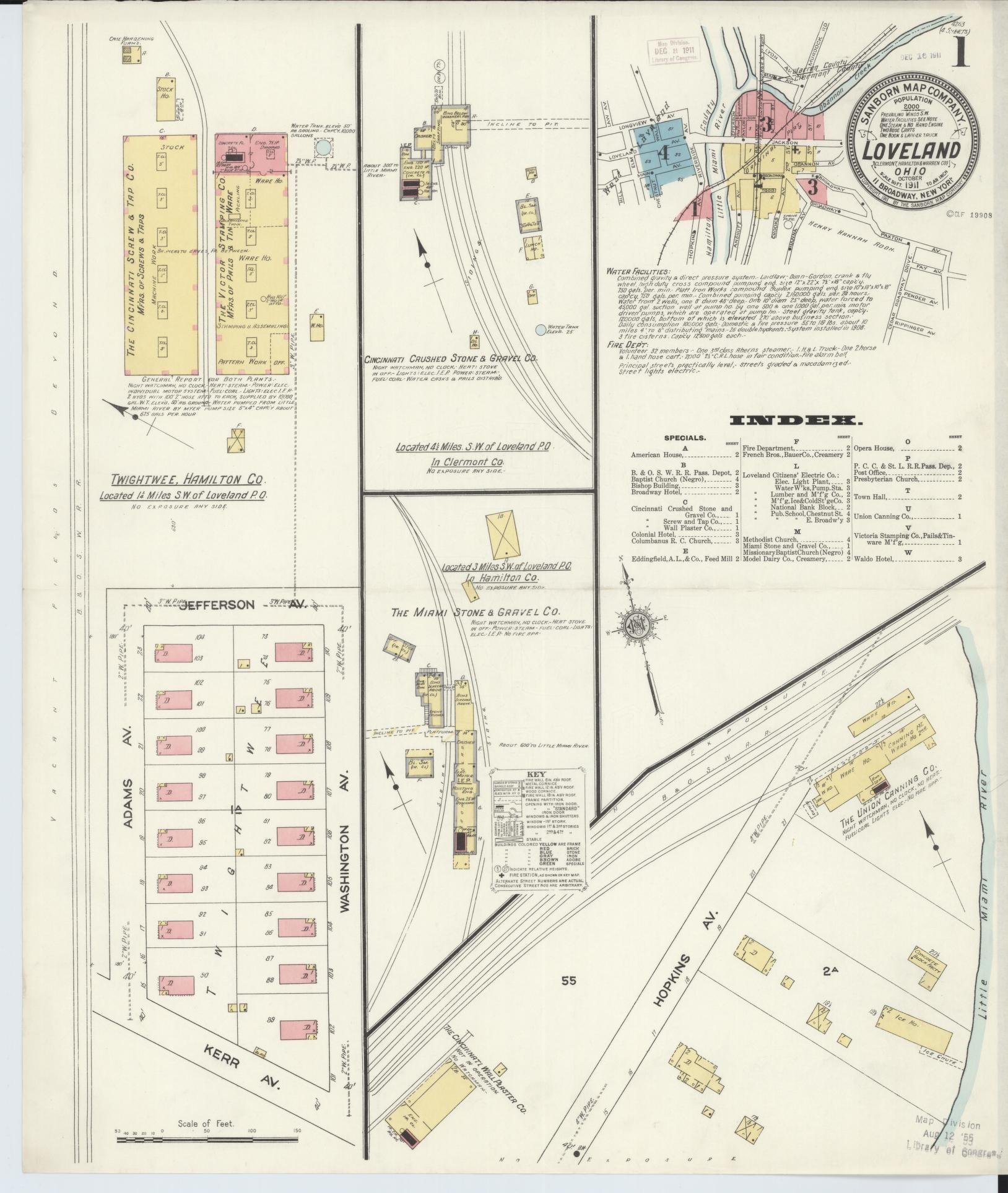 Sanborn Fire Insurance Map from Loveland, Clermont, Hamilton, And Warren County, Ohio (1911), Sheet #0001 - Historic Sanborn Fire Insurance Map Print, vintage old map wall art, antique decor, genealogy gift, Ohio Ohio map