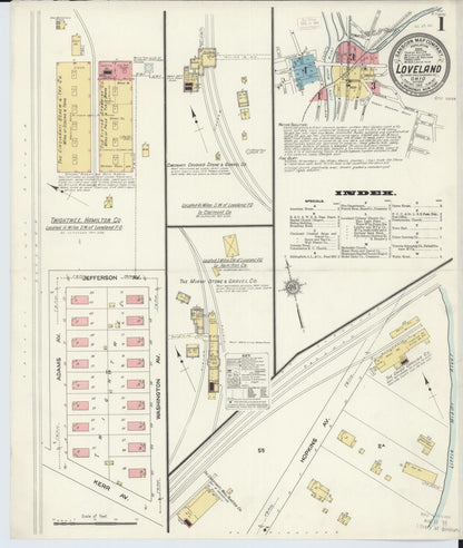 Sanborn Fire Insurance Map from Loveland, Clermont, Hamilton, And Warren County, Ohio (1911), Sheet #0001 - Historic Sanborn Fire Insurance Map Print, vintage old map wall art, antique decor, genealogy gift, Ohio Ohio map