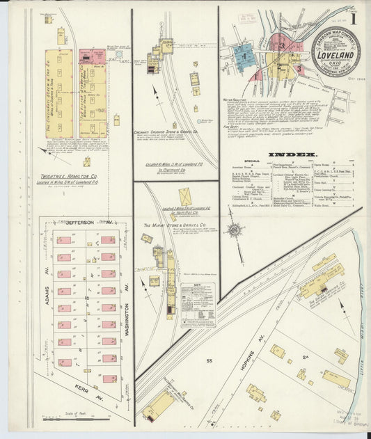 Sanborn Fire Insurance Map from Loveland, Clermont, Hamilton, And Warren County, Ohio (1911), Sheet #0001 - Historic Sanborn Fire Insurance Map Print, vintage old map wall art, antique decor, genealogy gift, Ohio Ohio map