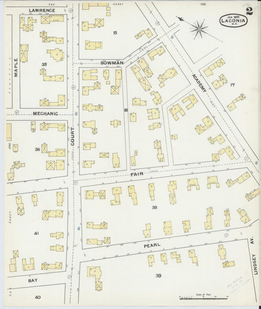 Sanborn Fire Insurance Map from Laconia, Belknap County, New Hampshire (1892), Sheet #0002 - Historic Sanborn Fire Insurance Map Print, vintage old map wall art, antique decor, genealogy gift, New Hampshire New Hampshire map