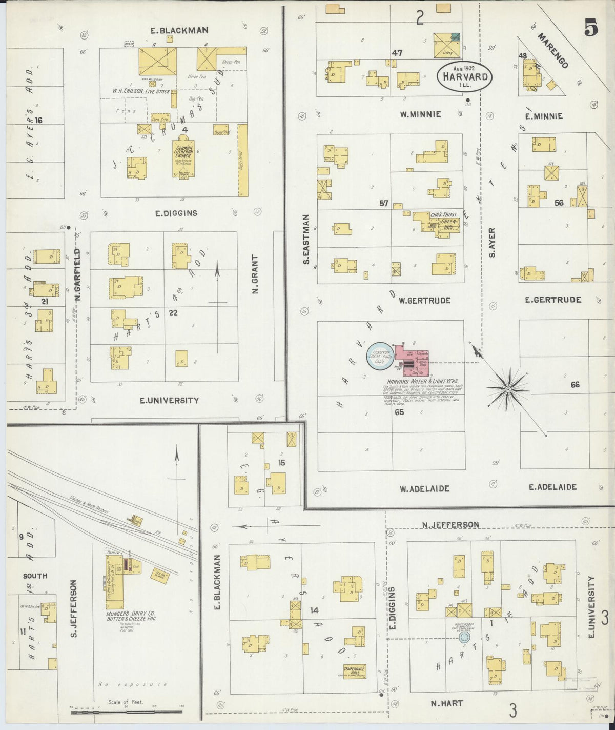 Sanborn Fire Insurance Map from Harvard, McHenry County, Illinois (1902), Sheet #0005 - Complete Map Set gallery image, historic Sanborn map, vintage wall art, Illinois Illinois
