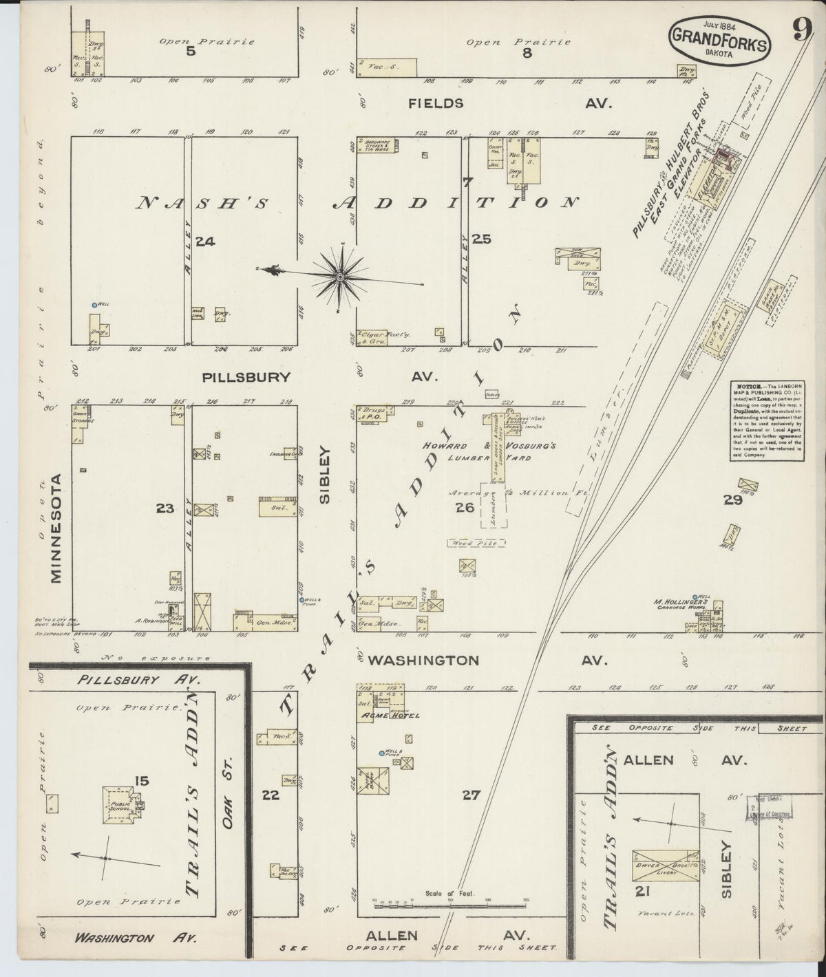 Sanborn Fire Insurance Map from Grand Forks, Grand Forks County, North Dakota (1884), Sheet #0009 - Historic Sanborn Fire Insurance Map Print, vintage old map wall art, antique decor, genealogy gift, North Dakota North Dakota map