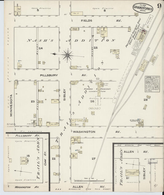 Sanborn Fire Insurance Map from Grand Forks, Grand Forks County, North Dakota (1884), Sheet #0009 - Historic Sanborn Fire Insurance Map Print, vintage old map wall art, antique decor, genealogy gift, North Dakota North Dakota map