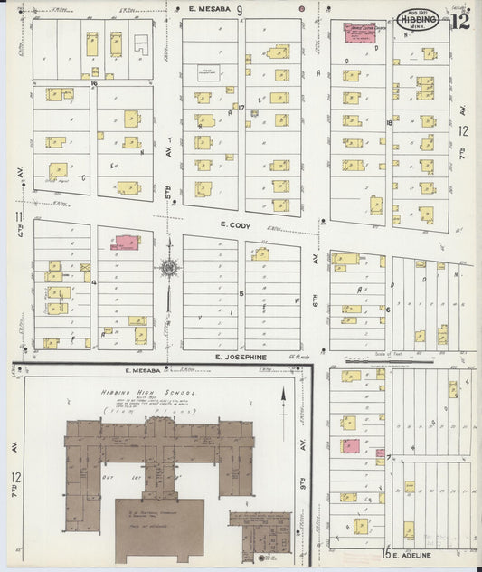 Sanborn Fire Insurance Map from Hibbing, Saint Louis County, Minnesota (1921), Sheet #0012 - Historic Sanborn Fire Insurance Map Print, vintage old map wall art, antique decor, genealogy gift, Minnesota Minnesota map