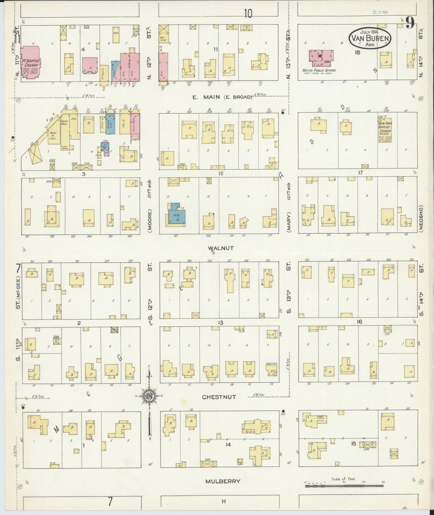 Sanborn Fire Insurance Map from Van Buren, Crawford County, Arkansas (1914), Sheet #0009 - Complete Map Set gallery image, historic Sanborn map, vintage wall art, Arkansas Arkansas