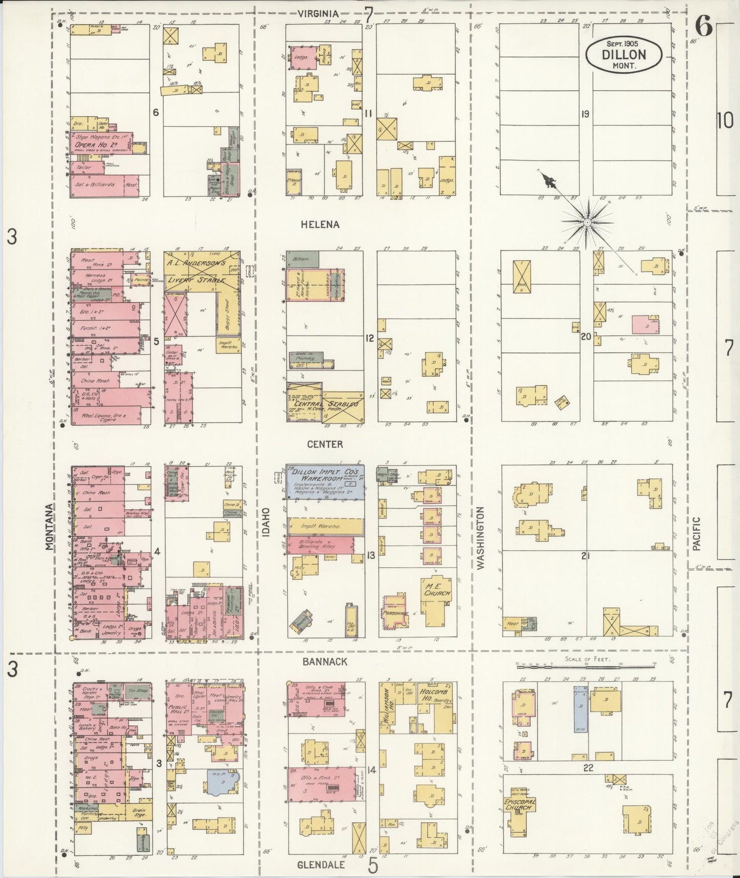 Sanborn Fire Insurance Map from Dillon, Beaverhead County, Montana (1905), Sheet #0006 - Historic Sanborn Fire Insurance Map Print, vintage old map wall art, antique decor, genealogy gift, Montana Montana map