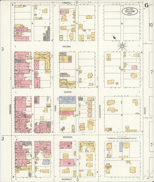 Sanborn Fire Insurance Map from Dillon, Beaverhead County, Montana (1905), Sheet #0006 - Historic Sanborn Fire Insurance Map Print, vintage old map wall art, antique decor, genealogy gift, Montana Montana map