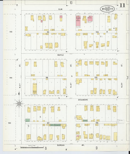 Sanborn Fire Insurance Map from Wyandotte, Wayne County, Michigan (1900), Sheet #0011 - Complete Map Set gallery image, historic Sanborn map, vintage wall art, Michigan Michigan