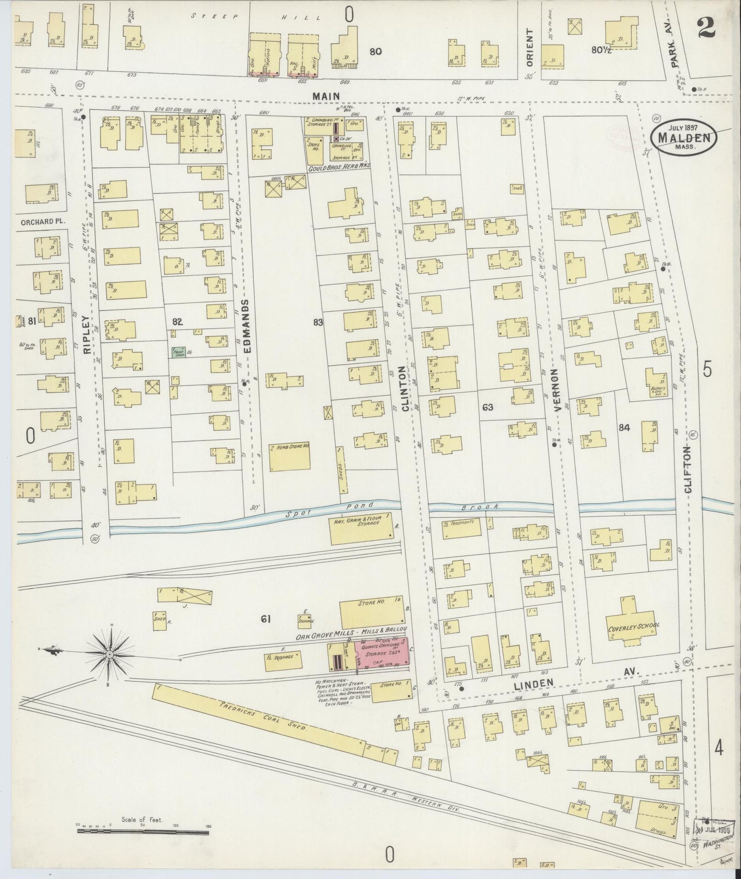 Sanborn Fire Insurance Map from Malden, Middlesex County, Massachusetts (1897), Sheet #0002 - Historic Sanborn Fire Insurance Map Print, vintage old map wall art, antique decor, genealogy gift, Massachusetts Massachusetts map