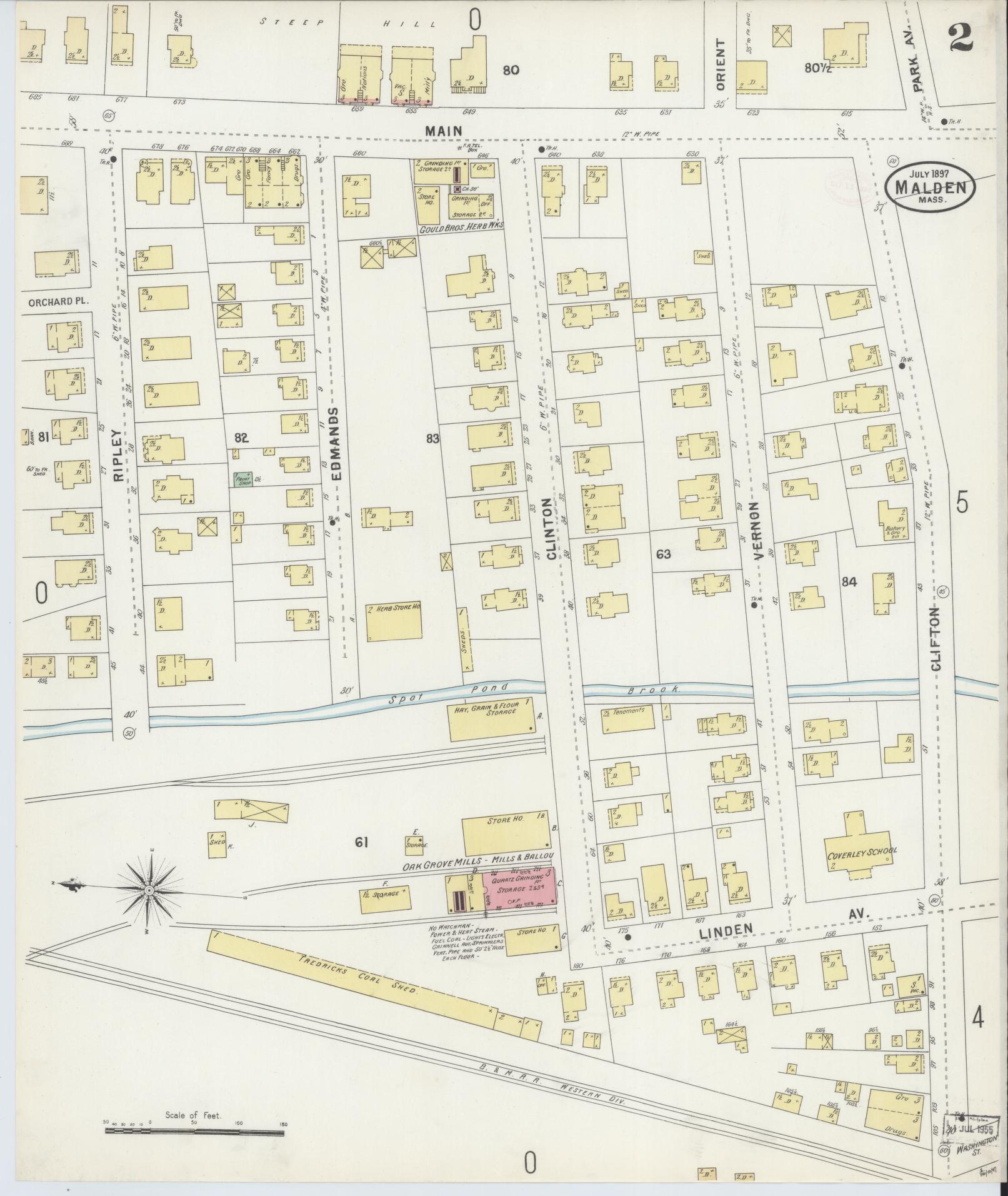 Sanborn Fire Insurance Map from Malden, Middlesex County, Massachusetts (1897), Sheet #0002 - Historic Sanborn Fire Insurance Map Print, vintage old map wall art, antique decor, genealogy gift, Massachusetts Massachusetts map