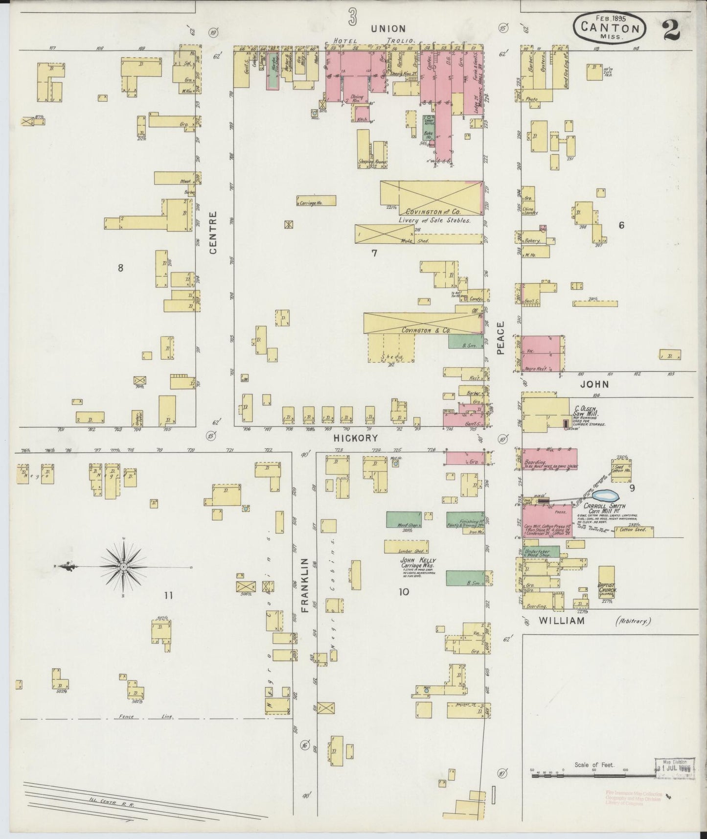 Sanborn Fire Insurance Map from Canton, Madison County, Mississippi (1895), Sheet #0002 - Complete Map Set gallery image, historic Sanborn map, vintage wall art, Mississippi Mississippi