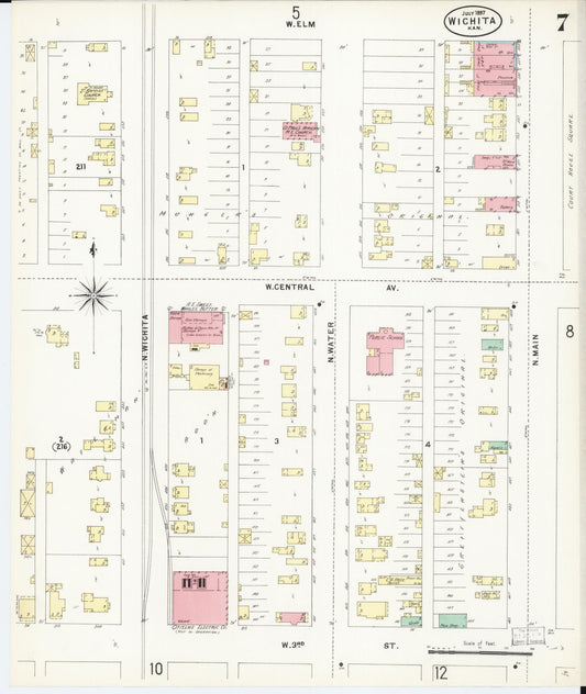 Sanborn Fire Insurance Map from Wichita, Sedgwick County, Kansas (1897), Sheet #0007 - Historic Sanborn Fire Insurance Map Print, vintage old map wall art, antique decor, genealogy gift, Kansas Kansas map