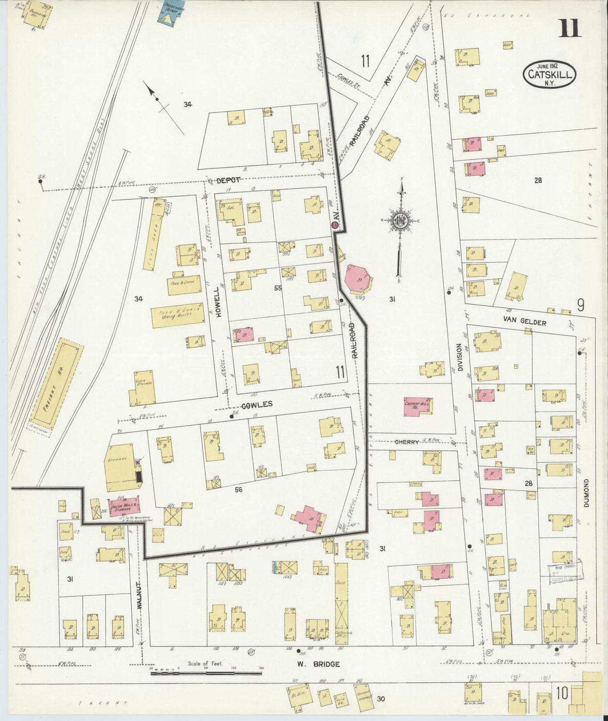Sanborn Fire Insurance Map from Catskill, Greene County, New York (1912), Sheet #0011 - Historic Sanborn Fire Insurance Map Print, vintage old map wall art, antique decor, genealogy gift, New York New York map