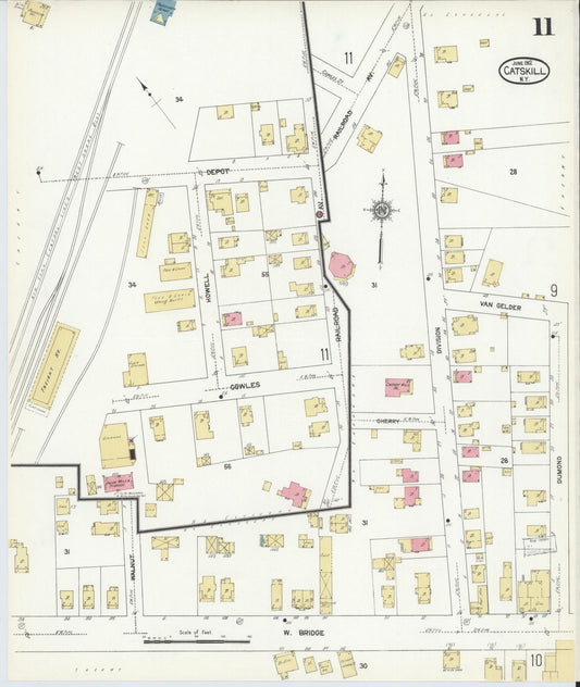 Sanborn Fire Insurance Map from Catskill, Greene County, New York (1912), Sheet #0011 - Historic Sanborn Fire Insurance Map Print, vintage old map wall art, antique decor, genealogy gift, New York New York map