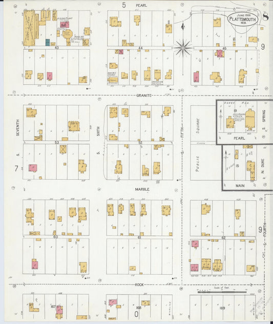 Sanborn Fire Insurance Map from Plattsmouth, Cass County, Nebraska (1906), Sheet #0008 - Historic Sanborn Fire Insurance Map Print, vintage old map wall art, antique decor, genealogy gift, Nebraska Nebraska map