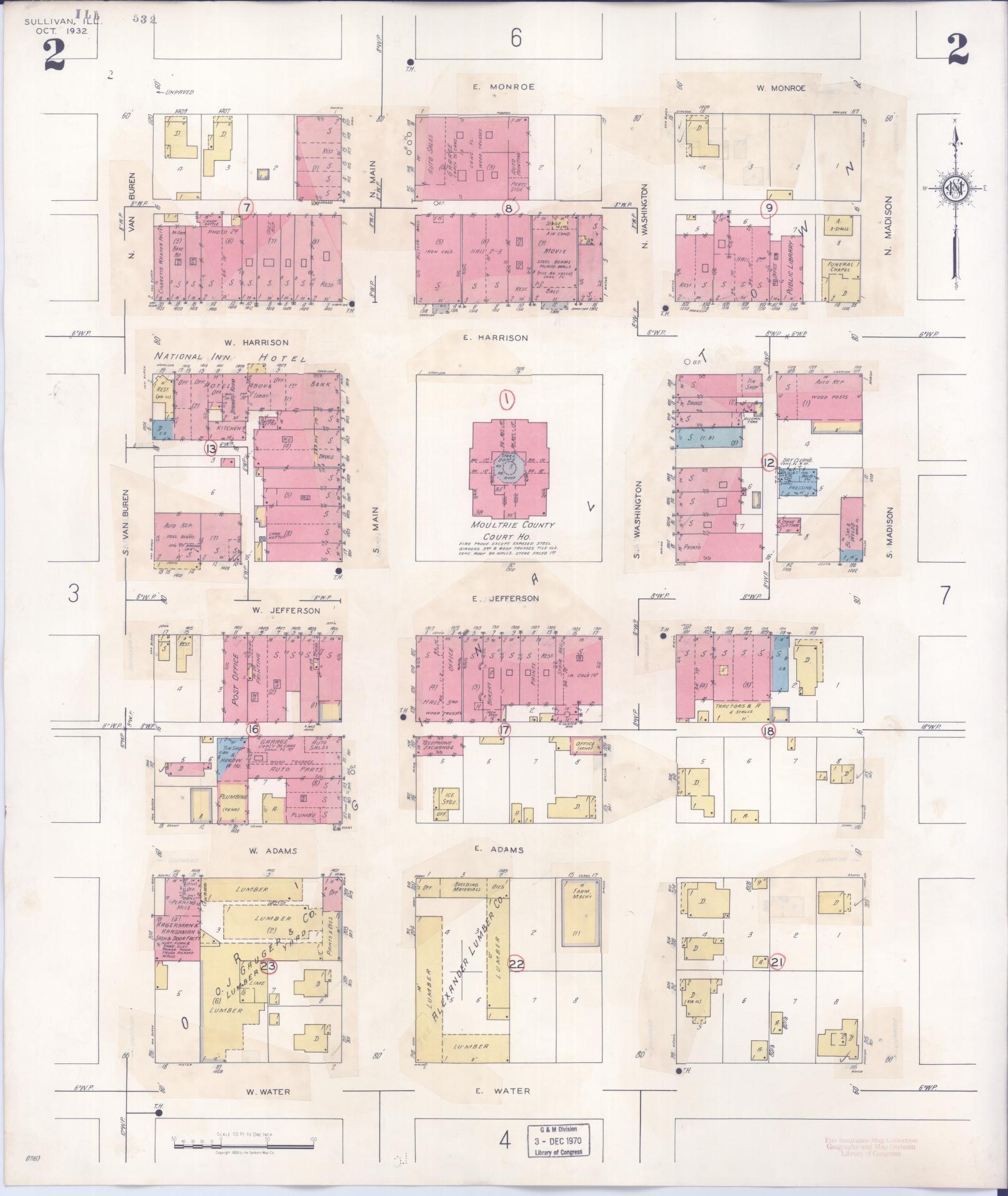 Sanborn Fire Insurance Map from Sullivan, Moultrie County, Illinois (1940), Sheet #0002 - Complete Map Set gallery image, historic Sanborn map, vintage wall art, Illinois Illinois