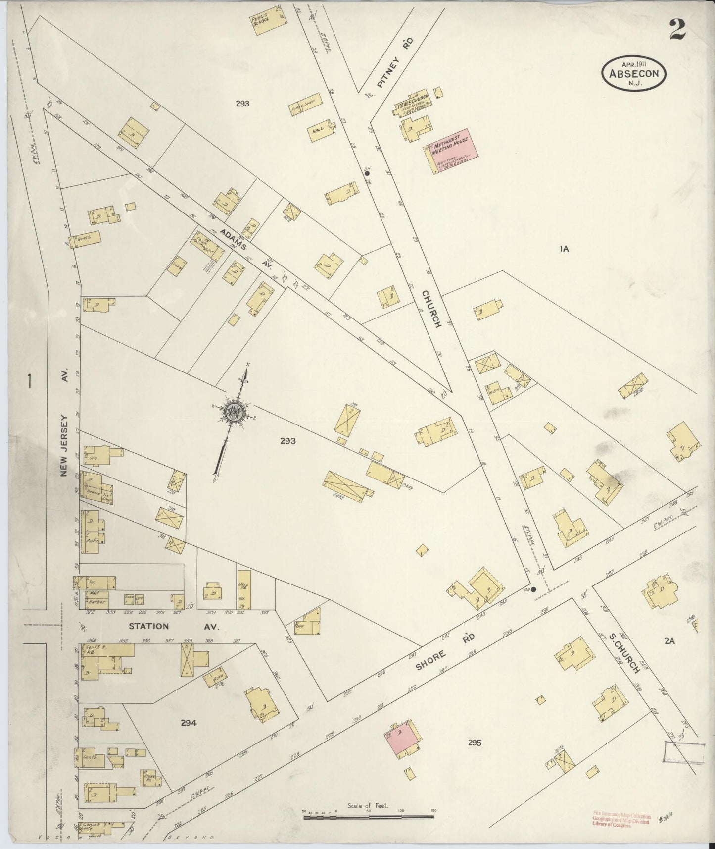 Sanborn Fire Insurance Map from Absecon, Atlantic County, New Jersey (1911), Sheet #0002 - Complete Map Set gallery image, historic Sanborn map, vintage wall art, New Jersey New Jersey