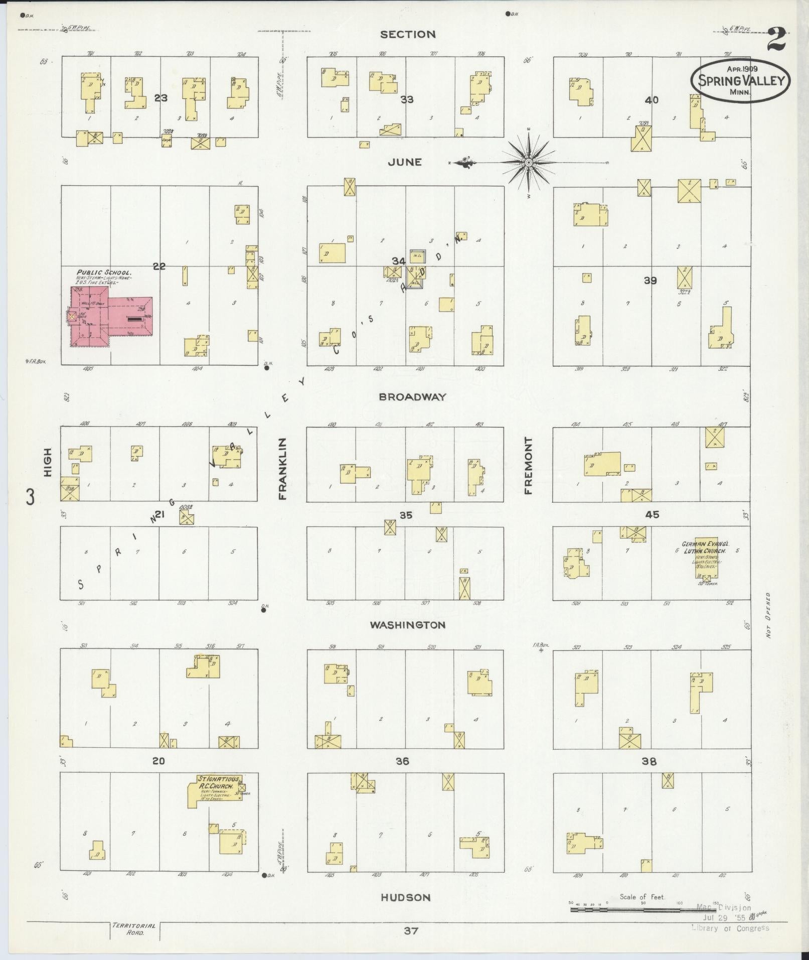 Sanborn Fire Insurance Map from Spring Valley, Fillmore County, Minnesota (1909), Sheet #0002 - Historic Sanborn Fire Insurance Map Print, vintage old map wall art, antique decor, genealogy gift, Minnesota Minnesota map