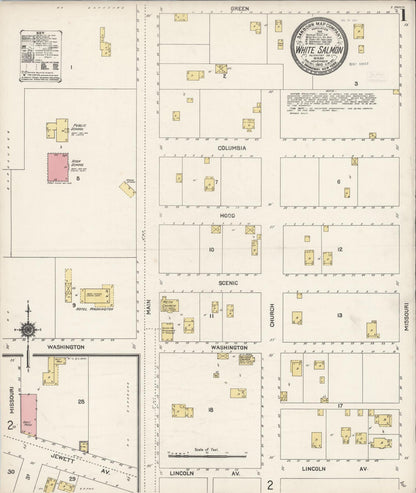 Sanborn Fire Insurance Map from White Salmon, Klickitat County, Washington (1910), Sheet #0001 - Complete Map Set gallery image, historic Sanborn map, vintage wall art, Washington Washington