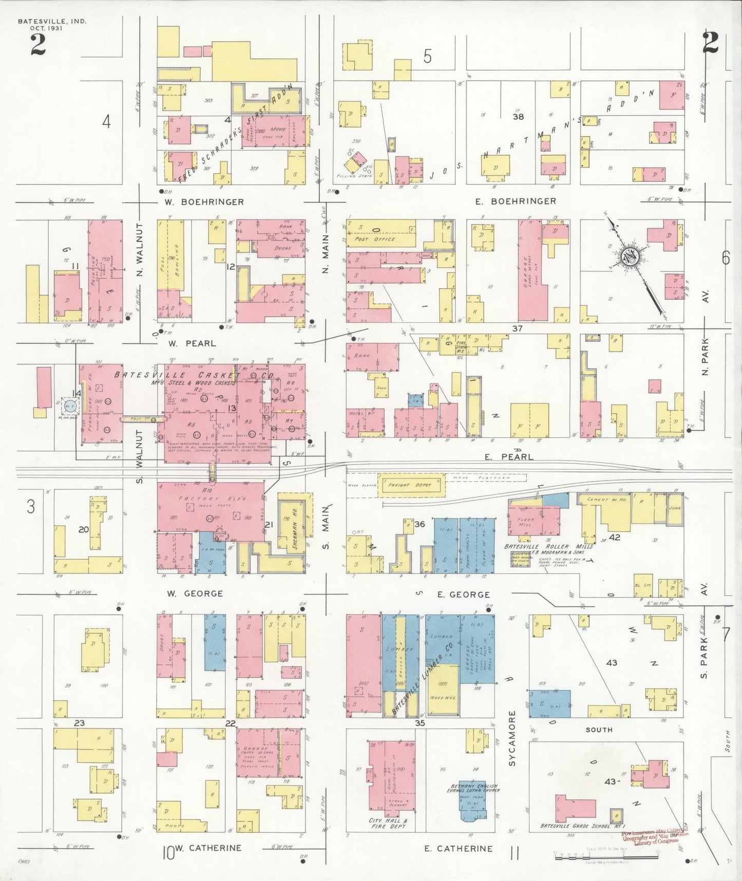 Sanborn Fire Insurance Map from Batesville, Ripley County, Indiana (1931), Sheet #0002 - Complete Map Set gallery image, historic Sanborn map, vintage wall art, Indiana Indiana