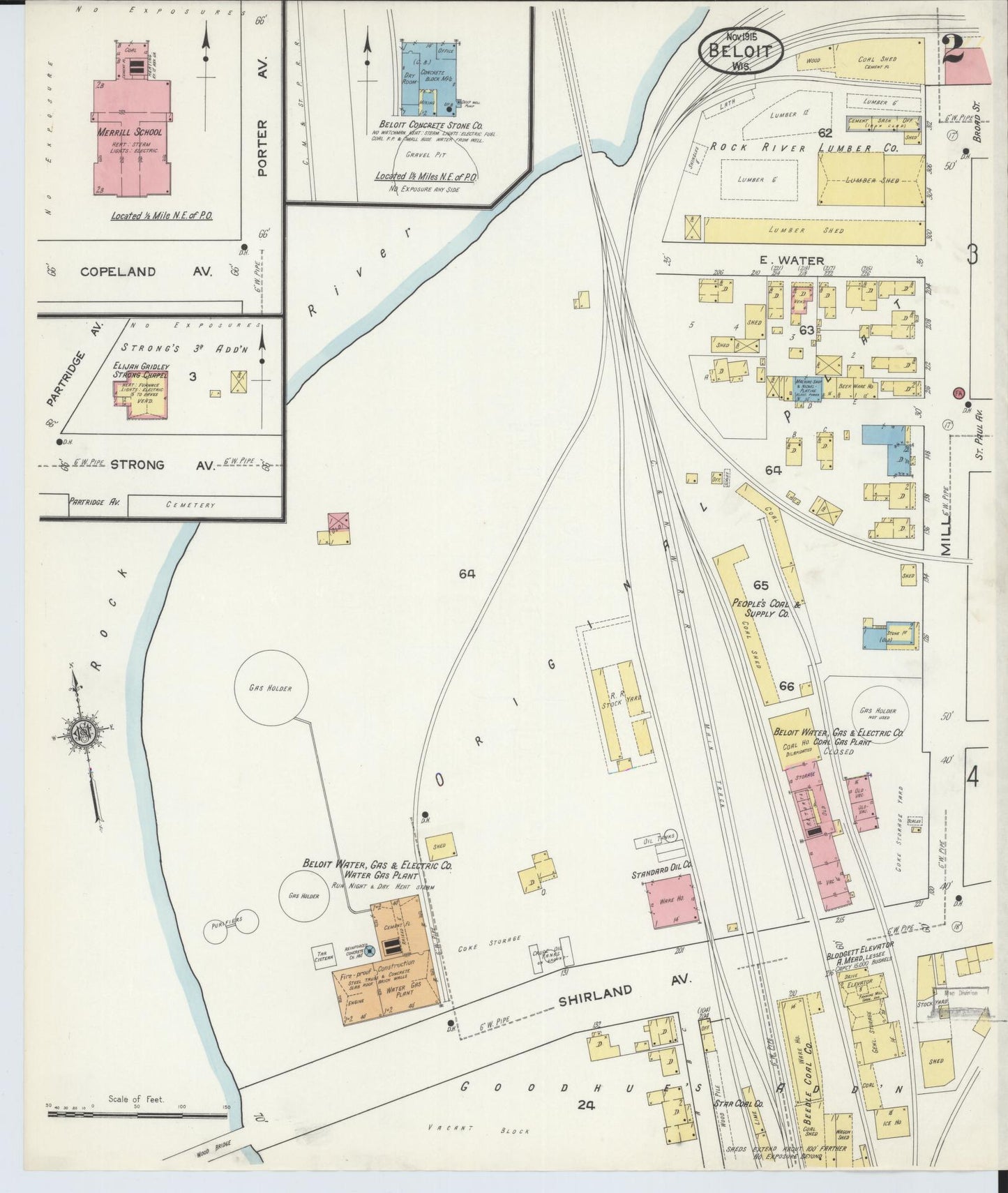 Sanborn Fire Insurance Map from Beloit, Rock County, Wisconsin (1915), Sheet #0002 - Historic Sanborn Fire Insurance Map Print, vintage old map wall art, antique decor, genealogy gift, Wisconsin Wisconsin map