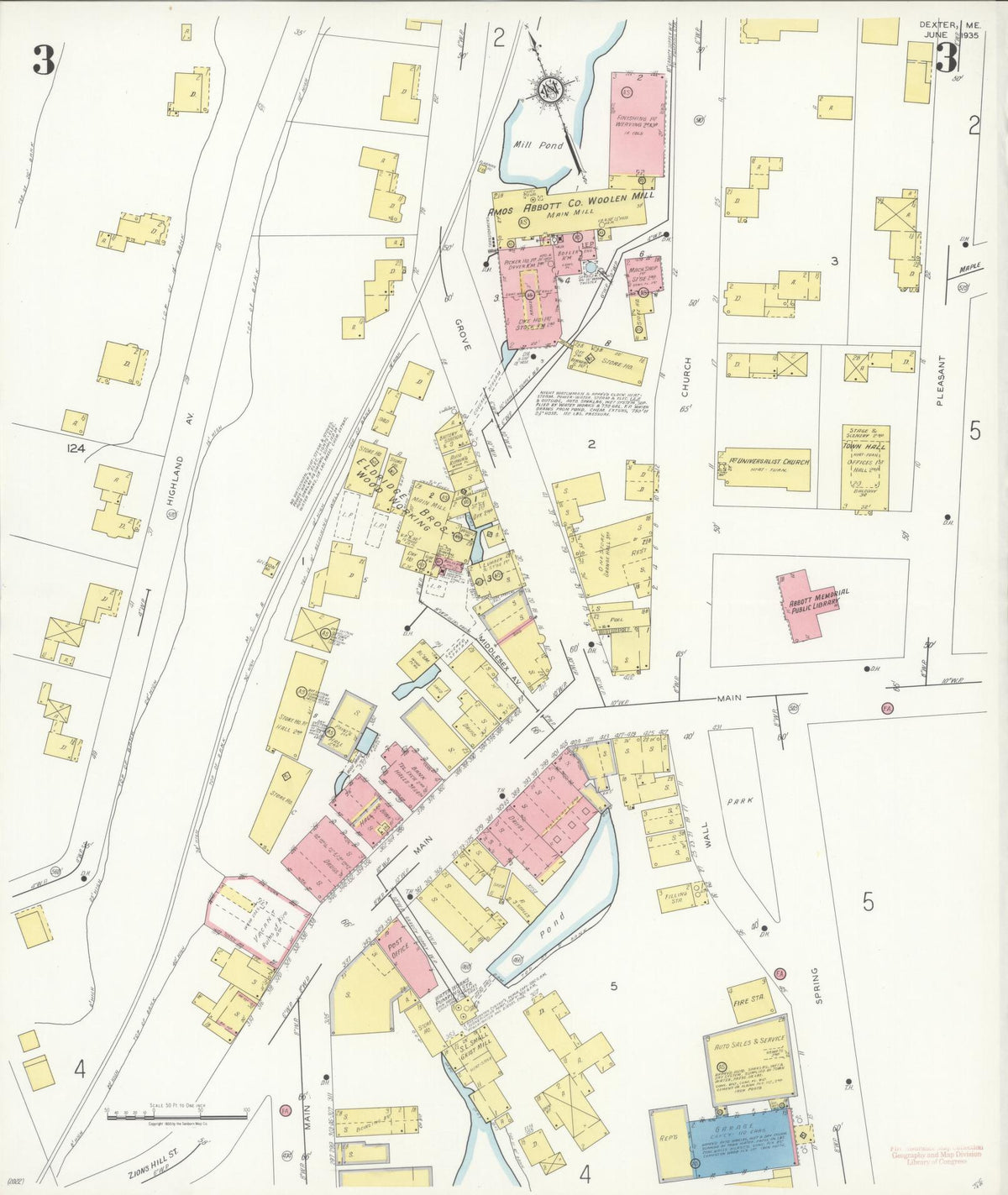 Sanborn Fire Insurance Map from Dexter, Penobscot County, Maine (1935), Sheet #0003 - Complete Map Set gallery image, historic Sanborn map, vintage wall art, Maine Maine