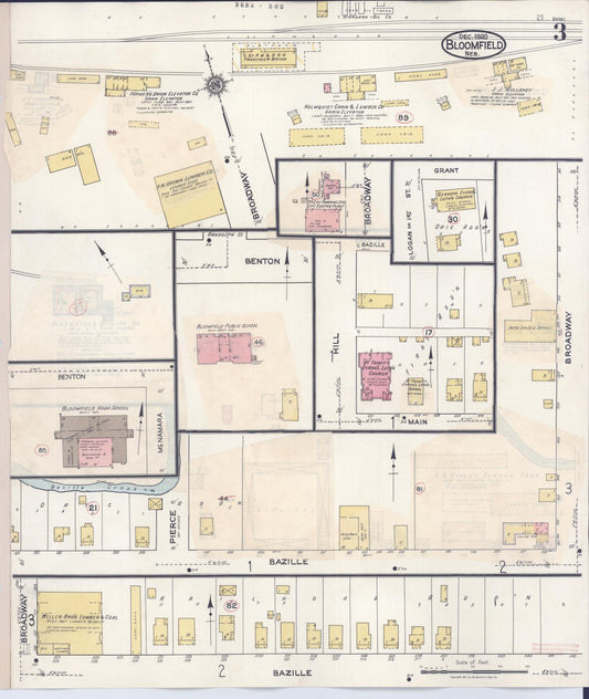 Sanborn Fire Insurance Map from Bloomfield, Knox County, Nebraska (1938), Sheet #0003 - Historic Sanborn Fire Insurance Map Print, vintage old map wall art, antique decor, genealogy gift, Nebraska Nebraska map
