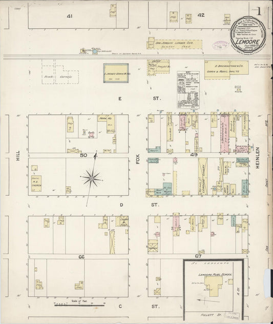 Sanborn Fire Insurance Map from Lemoore, Kings County, California (1888), Sheet #0001 - Complete Map Set gallery image, historic Sanborn map, vintage wall art, California California