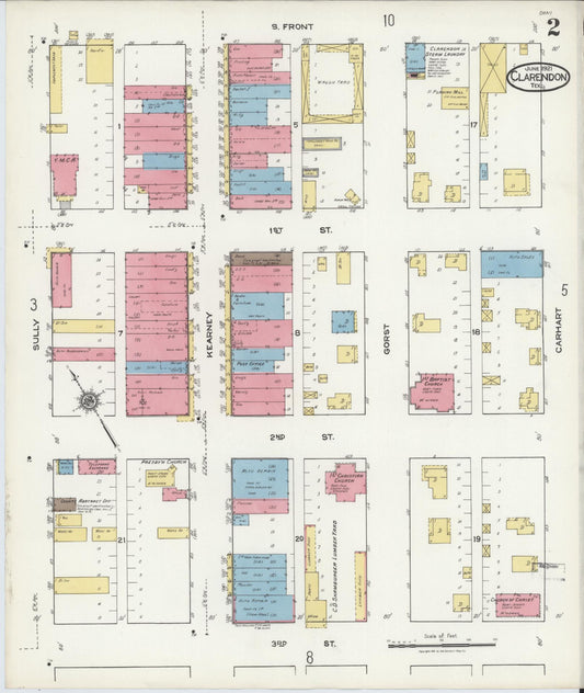 Sanborn Fire Insurance Map from Clarendon, Donley County, Texas (1921), Sheet #0002 - Historic Sanborn Fire Insurance Map Print, vintage old map wall art, antique decor, genealogy gift, Texas Texas map